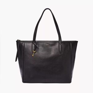 Fossil Sydney Tote Black Gorgeous Basic Leather Bag with Zipper NWT New Pristine